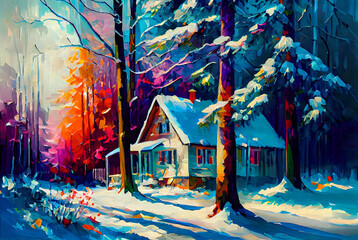 House in the snowy forest