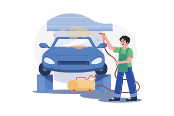 Self Service Car Wash Illustration concept. A flat illustration isolated on white background