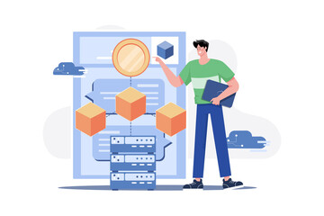 Blockchain Development Illustration concept on white background