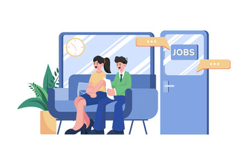 Job Interview Queue Illustration concept on white background