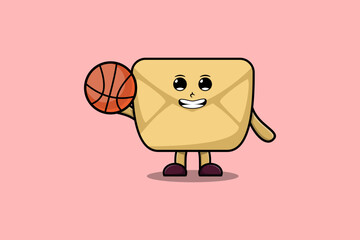 Cute cartoon Envelope character playing basketball in flat modern style design illustration
