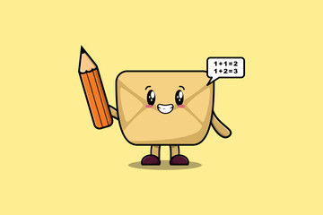 Envelope cute cartoon clever student with pencil style design in flat modern style design