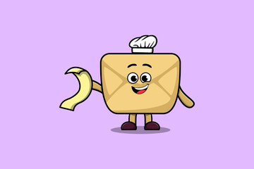 Cute cartoon Envelope chef character with menu in hand cute style design illustration