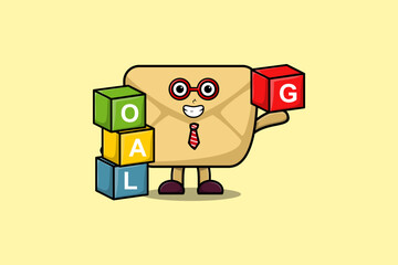 Cute cartoon Envelope businessman stacking goal box in flat modern style design