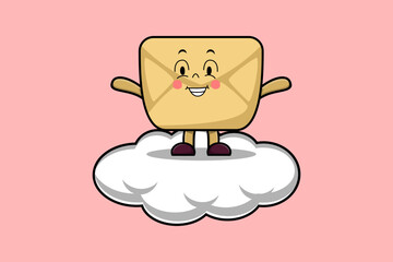 Cute cartoon Envelope character standing in cloud vector illustration