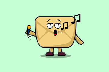 Cute cartoon Envelope singer character holding mic in flat modern style design illustrations