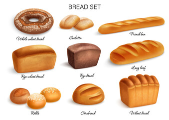Realistic Bread Icon Set