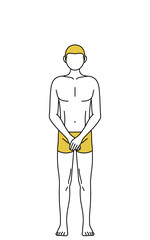 軽く会釈（お辞儀）をする下着姿の男性、脱毛やメンズエステのイメージ