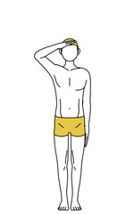 軍隊式敬礼する下着姿の男性、脱毛やメンズエステのイメージ