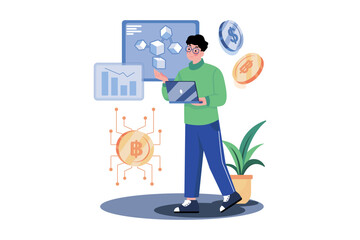Blockchain Technology Illustration concept on white background