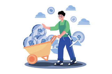 Cryptocurrency Mining Illustration concept on white background