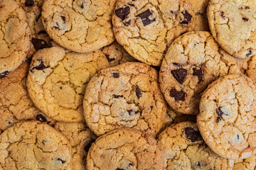 Stack of Chocolate Cookies. Authentic Chocolate Chip Background. Texture