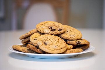 Pile of Chocolate Chip Cookies on a Plate. Isolated Asset