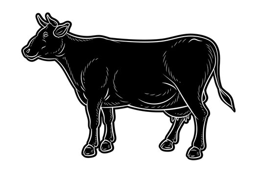 Animals are cows. Vector image, black and white drawing.
Flat image, symbol.