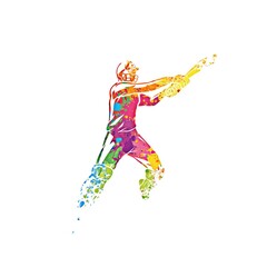 Abstract batsman playing cricket from splash of watercolors