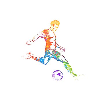 soccer football player with balll, colorful player illustration 