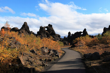 Dimmuborgir, or the Black Fortress, is lava fields in the Lake Mývatn area.