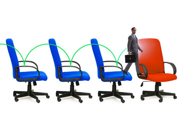 Promotion concept with office chairs and businessman