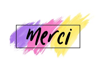 Merci Card. Hand Written Lettering for Title, Heading, Photo Overlay, Wedding Invitation, Thank You Message.