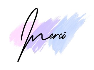 Merci Card. Hand Written Lettering for Title, Heading, Photo Overlay, Wedding Invitation, Thank You Message.