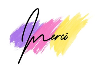 Merci Card. Hand Written Lettering for Title, Heading, Photo Overlay, Wedding Invitation, Thank You Message.