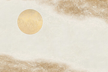 朧満月　朧に霞む太陽　白と金色の背景　グラフィック素材