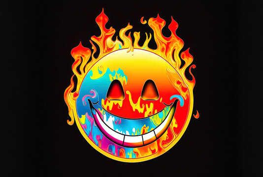 psychedelic trip Sticker. smiling smile that melts. Techno psychedelic surreal acid LSD smiley face logo for melt. glistening smile feeling good. Emoji that is happy. Molten.. Emoticon face upl
