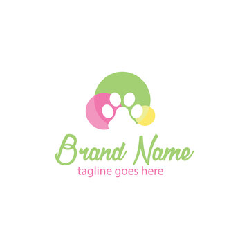 Brand Name logo design template with dog icon and bubble. Perfect for business, technology, mobile, app, etc
