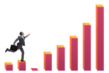 Businessman in growth concept with bar charts