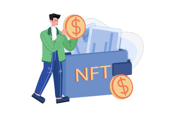NFT Wallet Illustration concept on white background