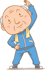 Cartoon character of grandpa doing exercises.