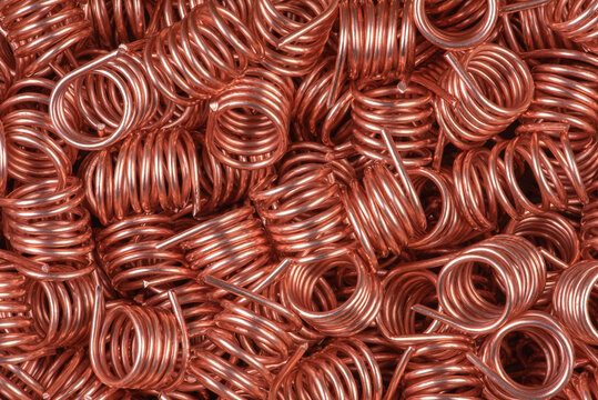 Raw material recycling industry, macro view of copper wire scrap
