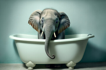 Elephant taking a bath in a bathtub. Generative AI.