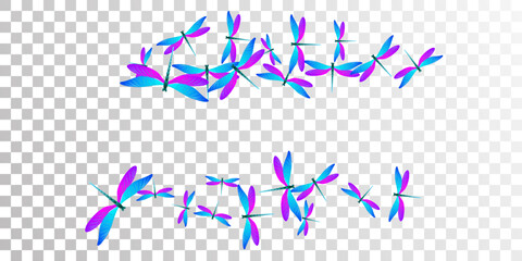 Magic blue purple dragonfly isolated vector wallpaper. Summer vivid insects. Detailed dragonfly isolated girly illustration. Tender wings damselflies patten. Fragile beings