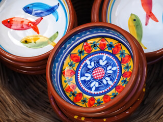 Typical portuguese ceramics in a basket