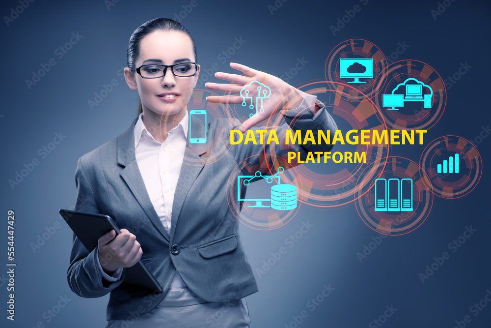 Wall mural business people in data management concept