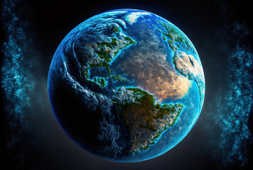 Obraz na płótnie Canvas Illustration of the blue planet earth. Generative AI
