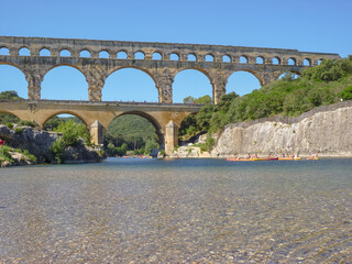 View of Pont du Gard over the river, France