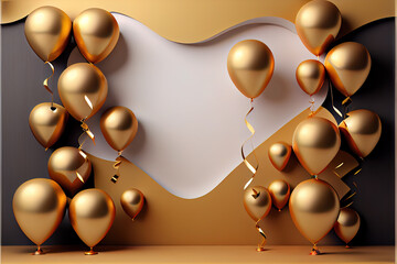 Birthday party or wedding  greeting card full with golden balloons with rainbow colors , use it as  greeting card or setup room with negative space for texting  generative ai