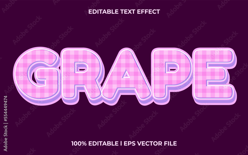Poster grape editable text effect, lettering typography font style, purple 3d text for tittle