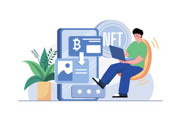 Non-fungible Token Illustration concept on white background