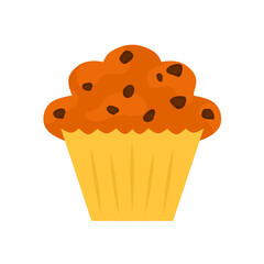 Chocolate cake, cupcake, muffin in cartoon flat style. Delicious snacks, cocoa pie or brownies. Isolated on a white background. Vector illustration