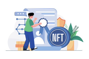 NFT Certificate Illustration concept on white background