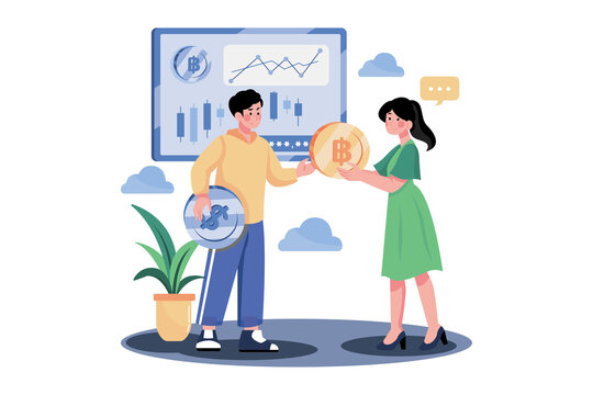 Trading Cryptocurrencies Illustration concept on white background
