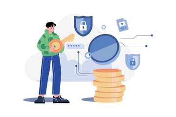 Security Token NFT Illustration concept on white background