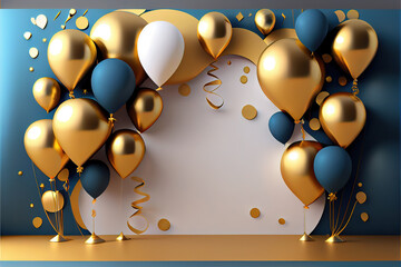 Father day party card full with golden balloons with rainbow colors , use it as  greeting card or setup room with negative space for texting  generative ai       