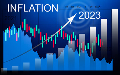 Obraz premium word inflation against background of graph chart of rising inflation rates. Inflation, tax, cash flow and another financial concept.