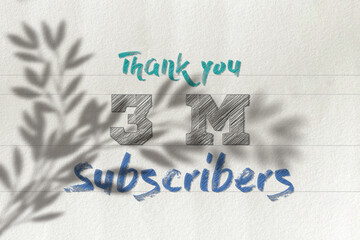 3 Million  subscribers celebration greeting banner with Pencil Sketch Design