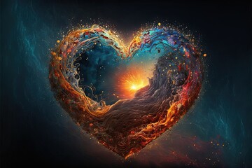Generative ai illustration of the heart of the universe. Valentine heart concept. Love of the universe.