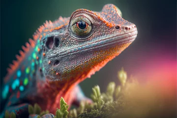 Fotobehang The colorful lizard close-up made with Generative AI © AmazingArts